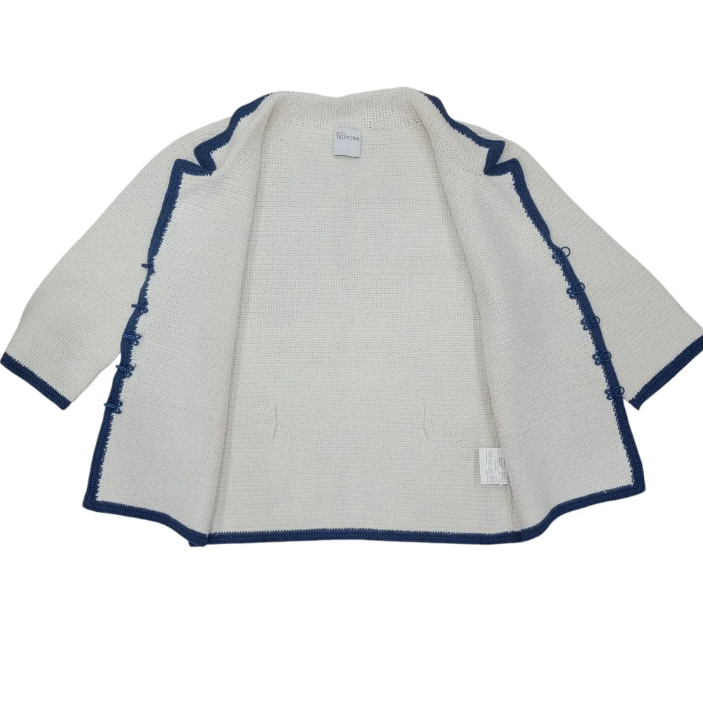 Red Valentino Woven Cardigan Blazer Cream Blue Knit Jacket Women’s XS - Picture 8 of 17